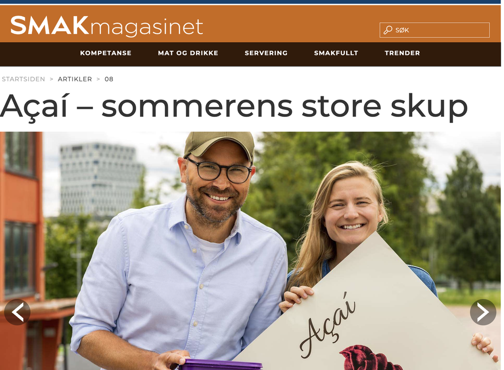 Faksimile av Smakmagasinets artikkel «Açaí – sommerens store skup», med Sigurd Dehli og Sara Hammer