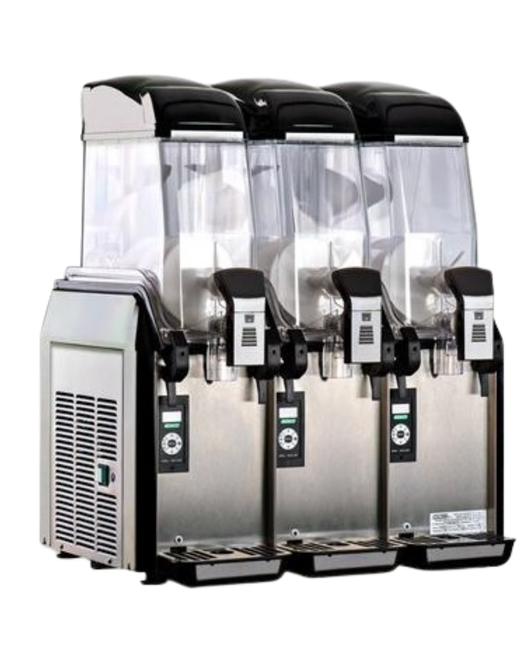 Profesjonell slushmaskin med tre utganger og digitalt kontrollpanel.