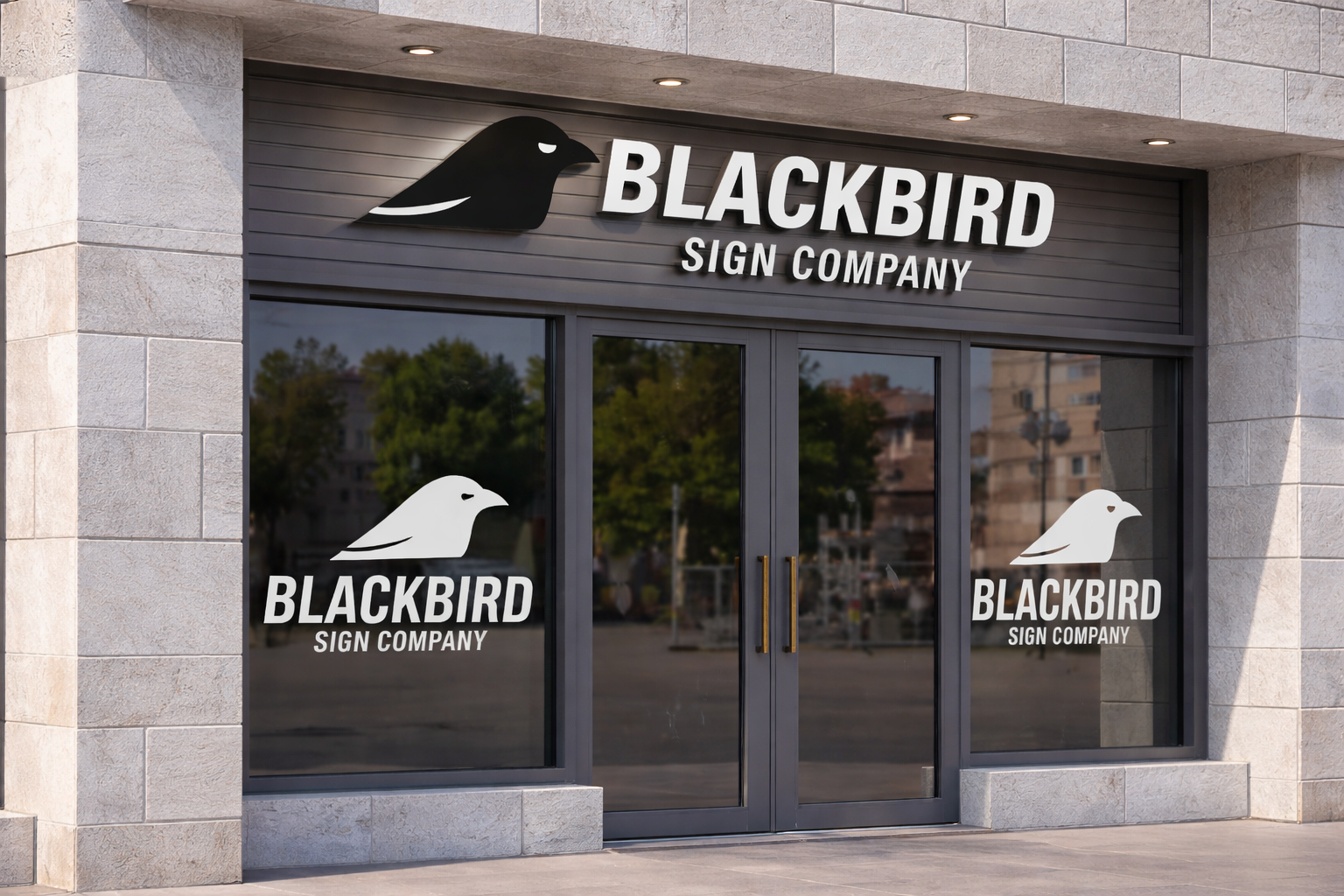 Shopfront signage featuring a 3D business logo and custom window signage on a retail storefront