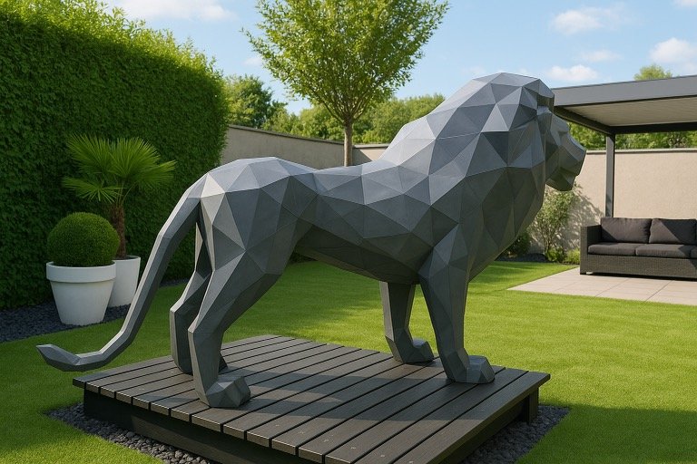 Sculpture métallique représentant un lion