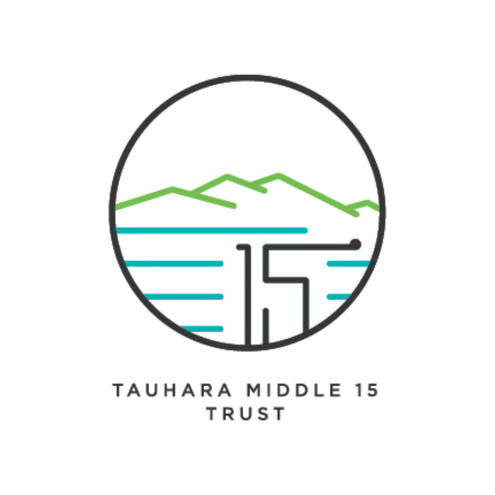 A stylized green mountain with swirling lines representing wind.