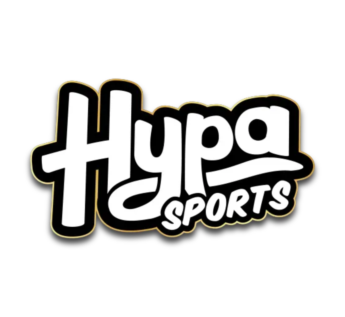Logo for Hypa Sports with stylised text in white on a black background, outlined in yellow.