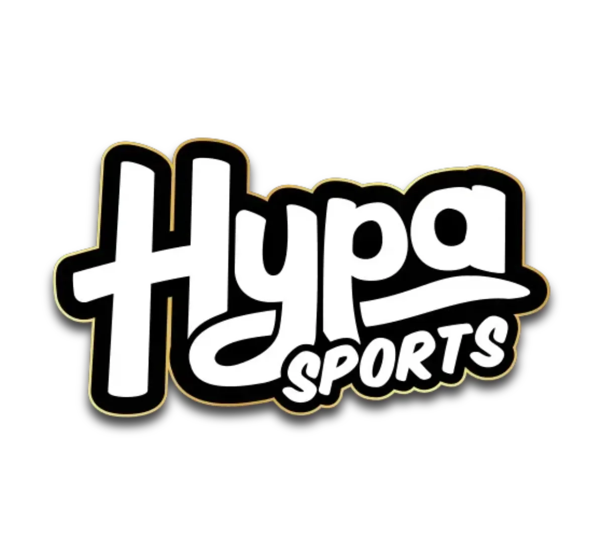 Logo for Hypa Sports with stylised text in white on a black background, outlined in yellow.