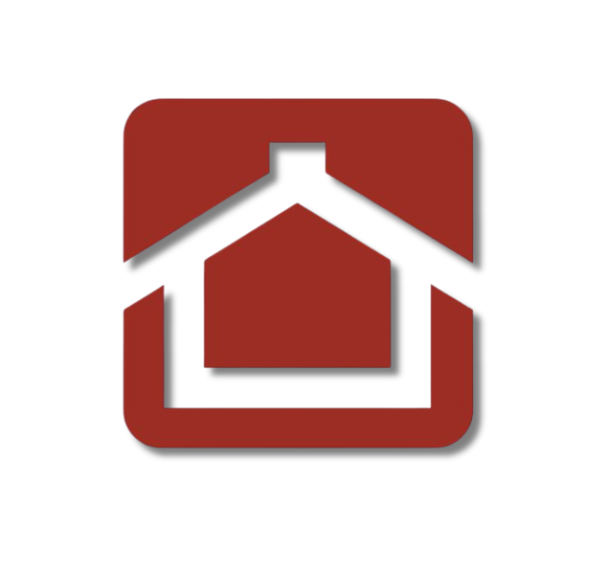 A marae logo featuring a black silhouette of a house inside a red square with rounded corners.