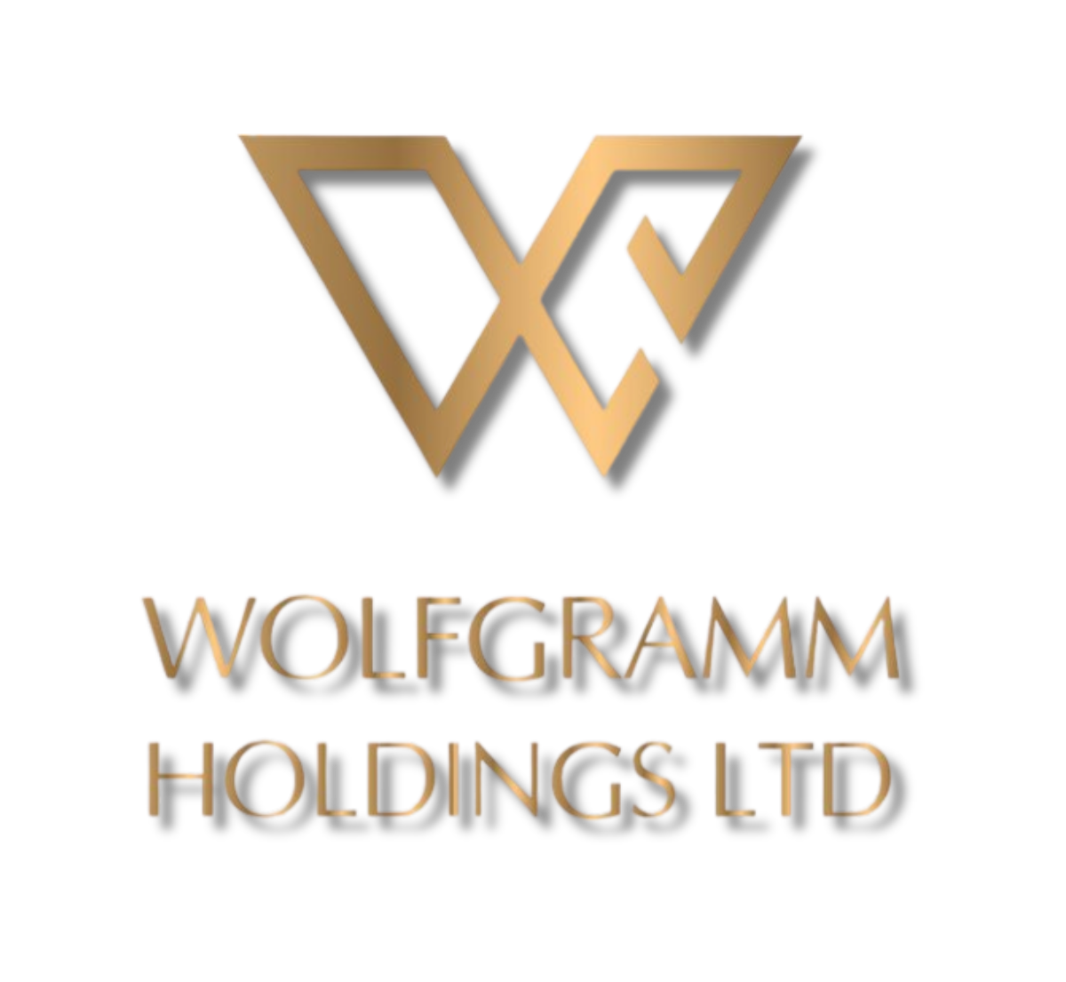 A black background with a gold outline of a stylized 'W' logo and the words 'Wolfgramm Holdings Ltd' in gold text.