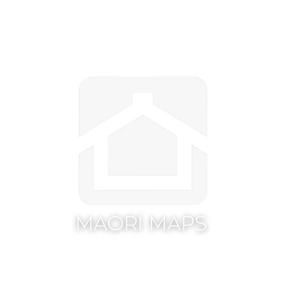 Logo of Maori Maps featuring a house icon with a black roof and white walls, and the words "MAORI MAPS" underneath.