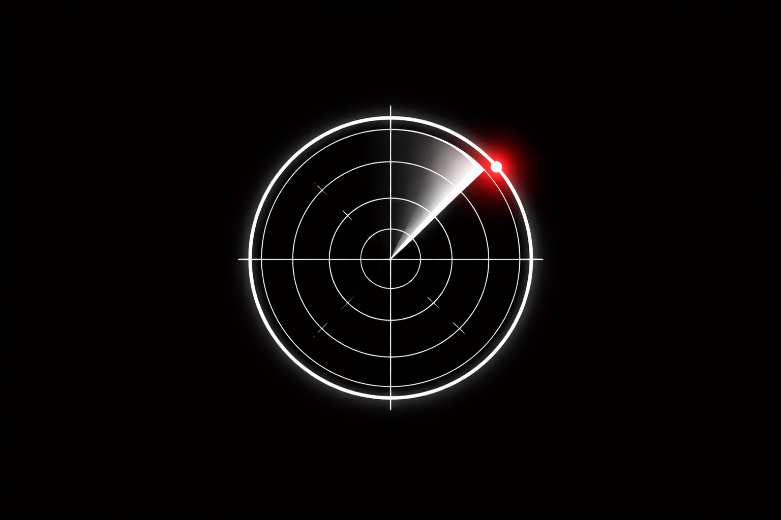Digital radar screen displaying a red blip on a black background.