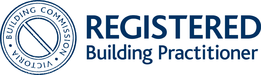 Logo of the Building Commission in Victoria with the text 'REGISTERED Building Practitioner'