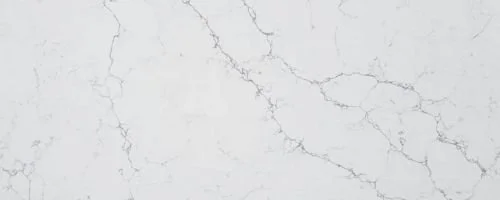 Close-up of a white marble surface with gray veining.