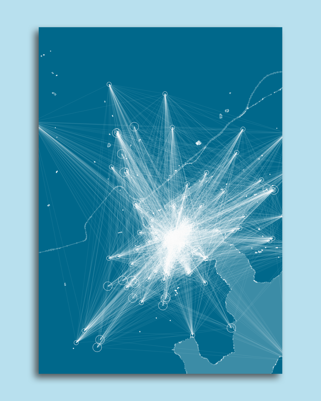 Grafische Darstellung eines digitalen Netzwerks über Luzern, Schweiz mit Linien und Knotenpunkten, die Verbindungen symbolisieren.