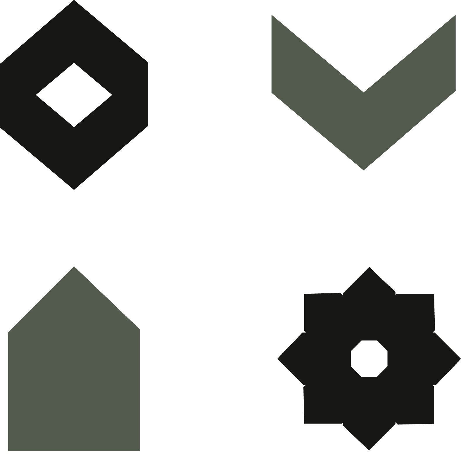 Habitats Design Brand Icons lock up including geometric shapes and symbols symbolising, quality, expertise, passion and spaces.