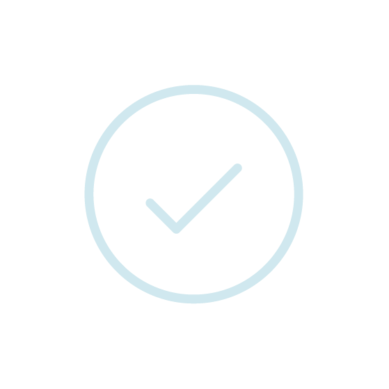 A light blue checkmark inside a circle on a black background.