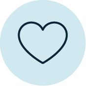 Outline of a heart inside a circle with a light blue background.