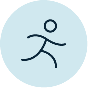 Simple line drawing of a person running inside a light blue circle.