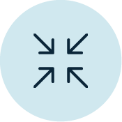 A circular light blue icon with four black arrows pointing inward towards the center.