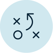 Graphic of a tic-tac-toe game with X and O symbols on a light blue background