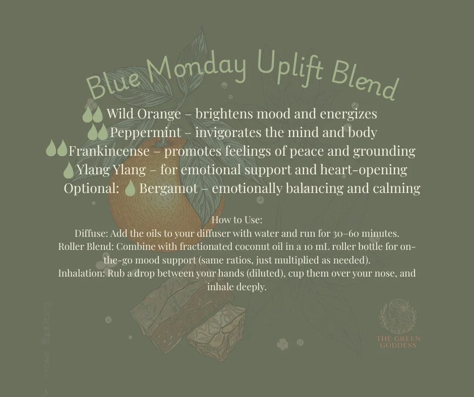 💙 Beat the Monday Blues Naturally! 💙
Feeling that sluggish start-of-the-week energy? Combat it with this uplifting essential oil blend designed to energize your senses and brighten your mood&mdash;especially on Blue Monday, the third Monday in Janu