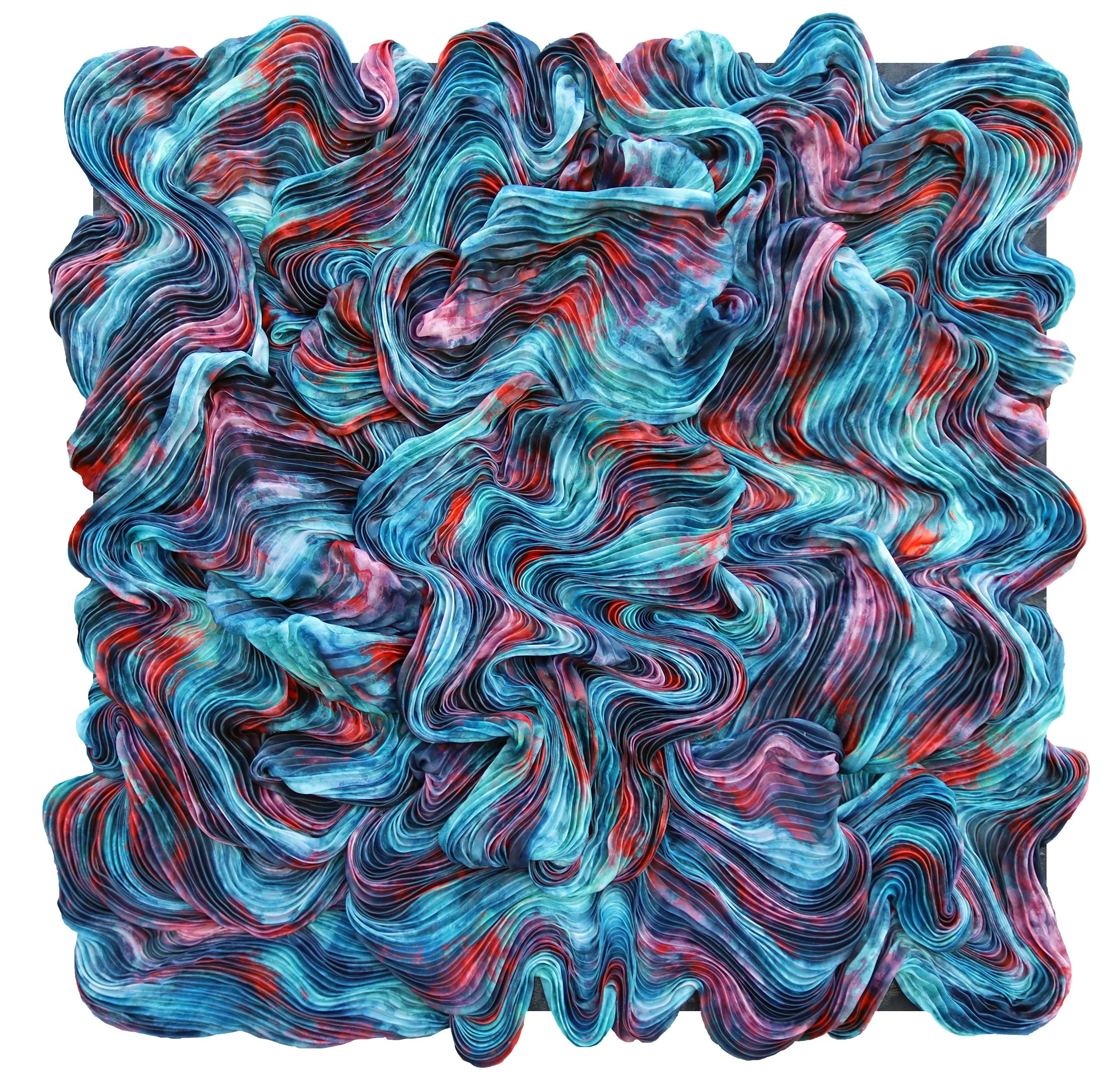 I'm glad you're here II, 100 x 100 x 13 cm, Mixed media (sculpted fabric and acrylic on canvas), 2026.