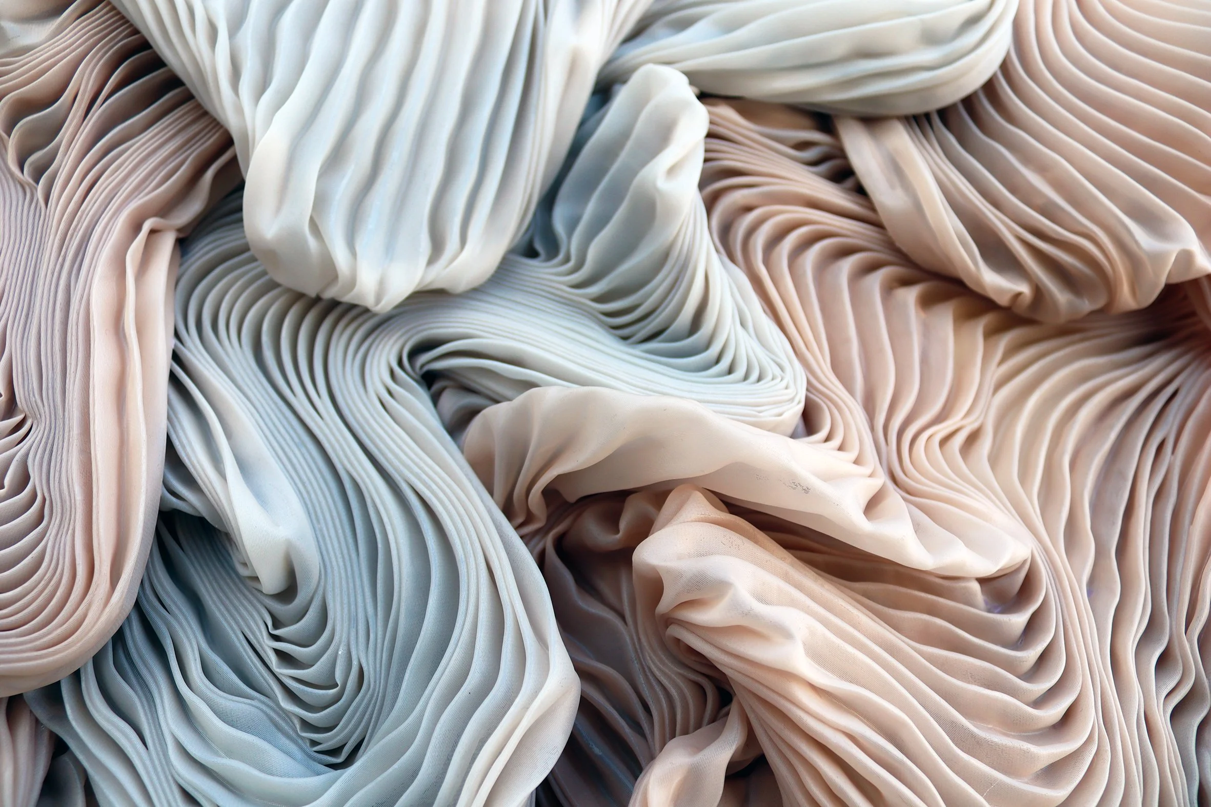 I'm glad you're here I (Detail Shot), 100 x 100 x 13 cm, Mixed media (sculpted fabric and acrylic on canvas), 2026.
