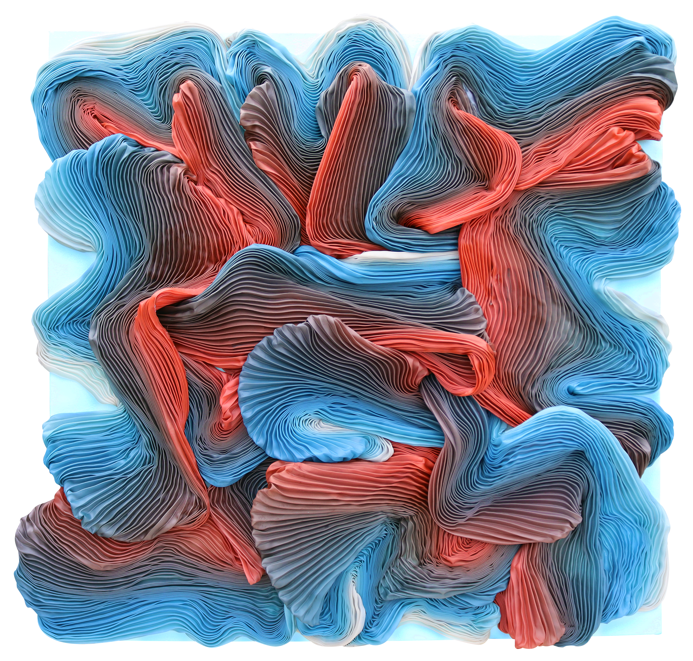 The three graces, 100 x 100 x 13 cm, Mixed media (sculpted fabric and acrylic on canvas), 2026.