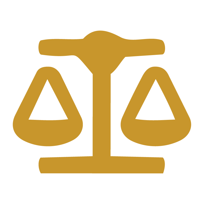 Gold scales of justice icon on black background