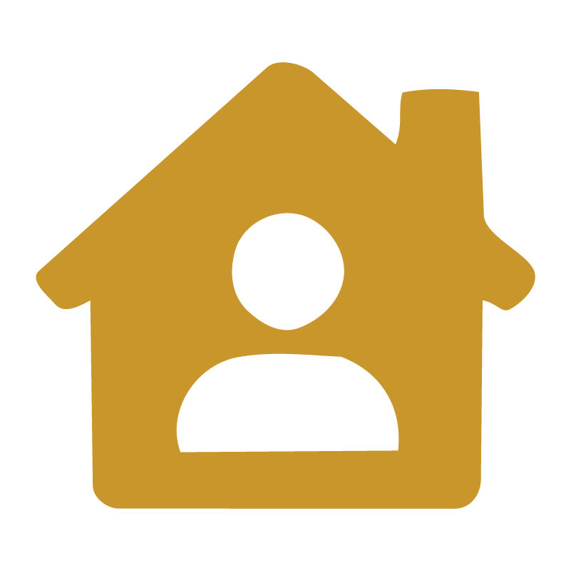 A black icon of a house with a person shape cutout in the center.