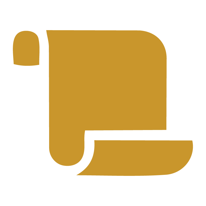 A stylized letter L in gold color with curved edges on a black background.