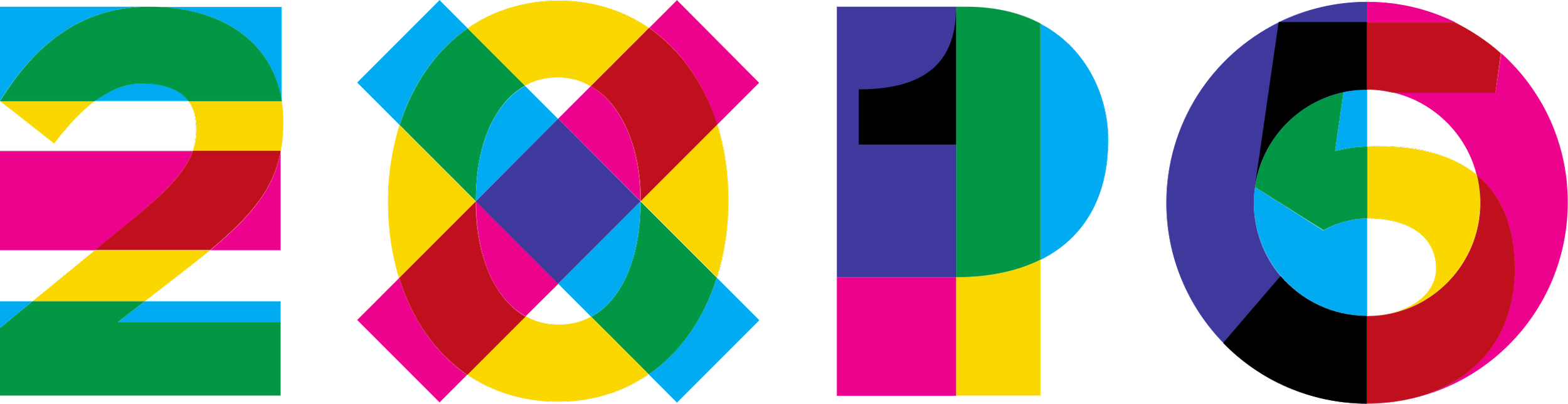 Colorful pattern with the text "2020" in large, multicolored, geometric-style letters on a black background.
