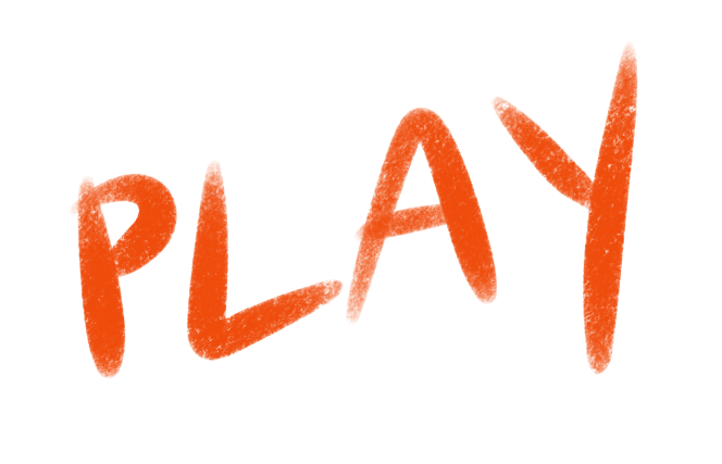 De afbeelding toont het woord 'PLAY' in grote oranje letters op een zwarte achtergrond.