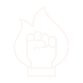 Icon of a fist with a flame in the background - Illustrating The Flow's value 'Bold By Design'