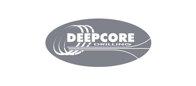 Deepcore Drilling logo with stylized text and graphic elements