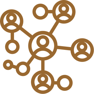 Icon of interconnected people icons forming a network.