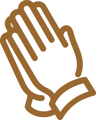 Icon of two hands pressed together in a prayer, outlined in brown.