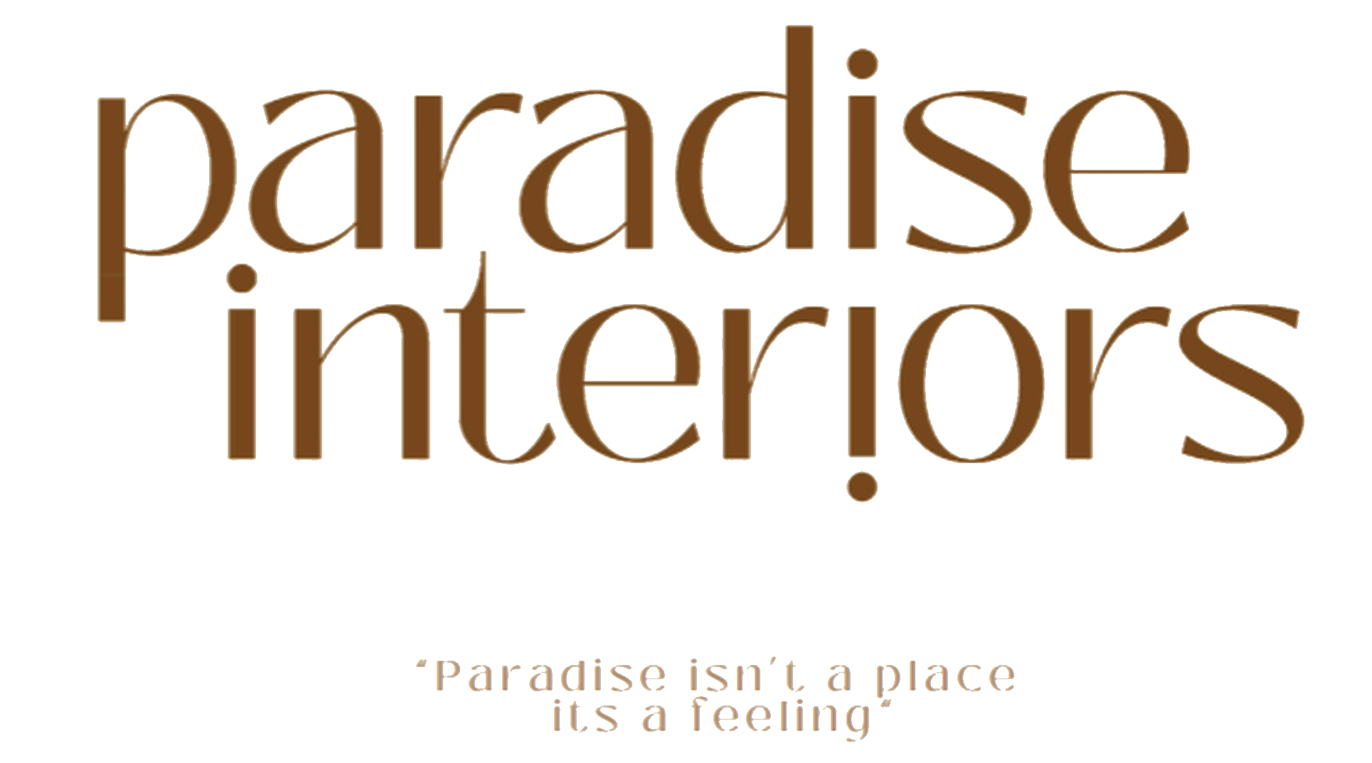 Text that reads 'paradise interiors' with a subtitle that is unclear but might contain additional descriptive text.