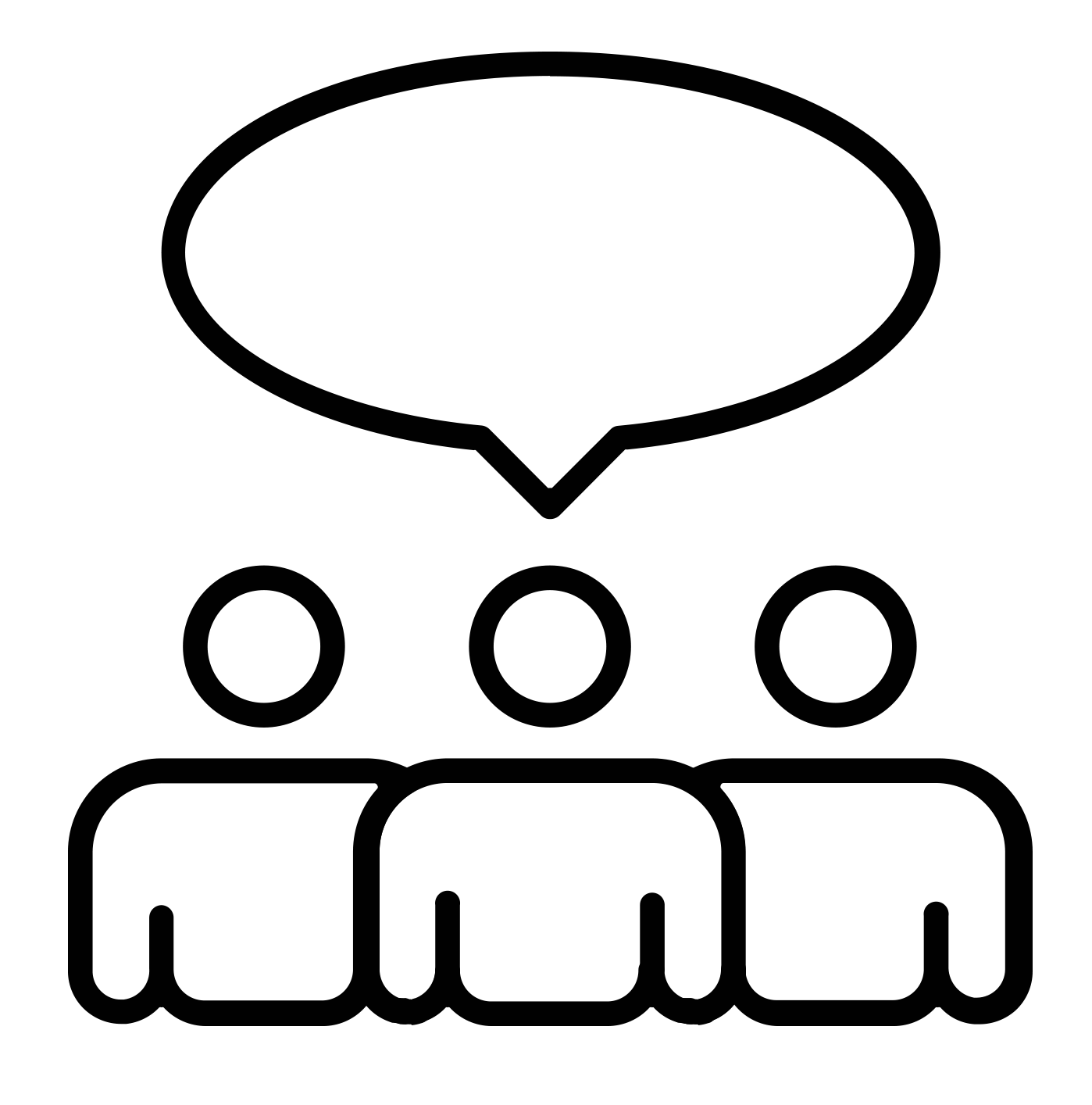 Outline icon of a person with two speech bubbles above their head.