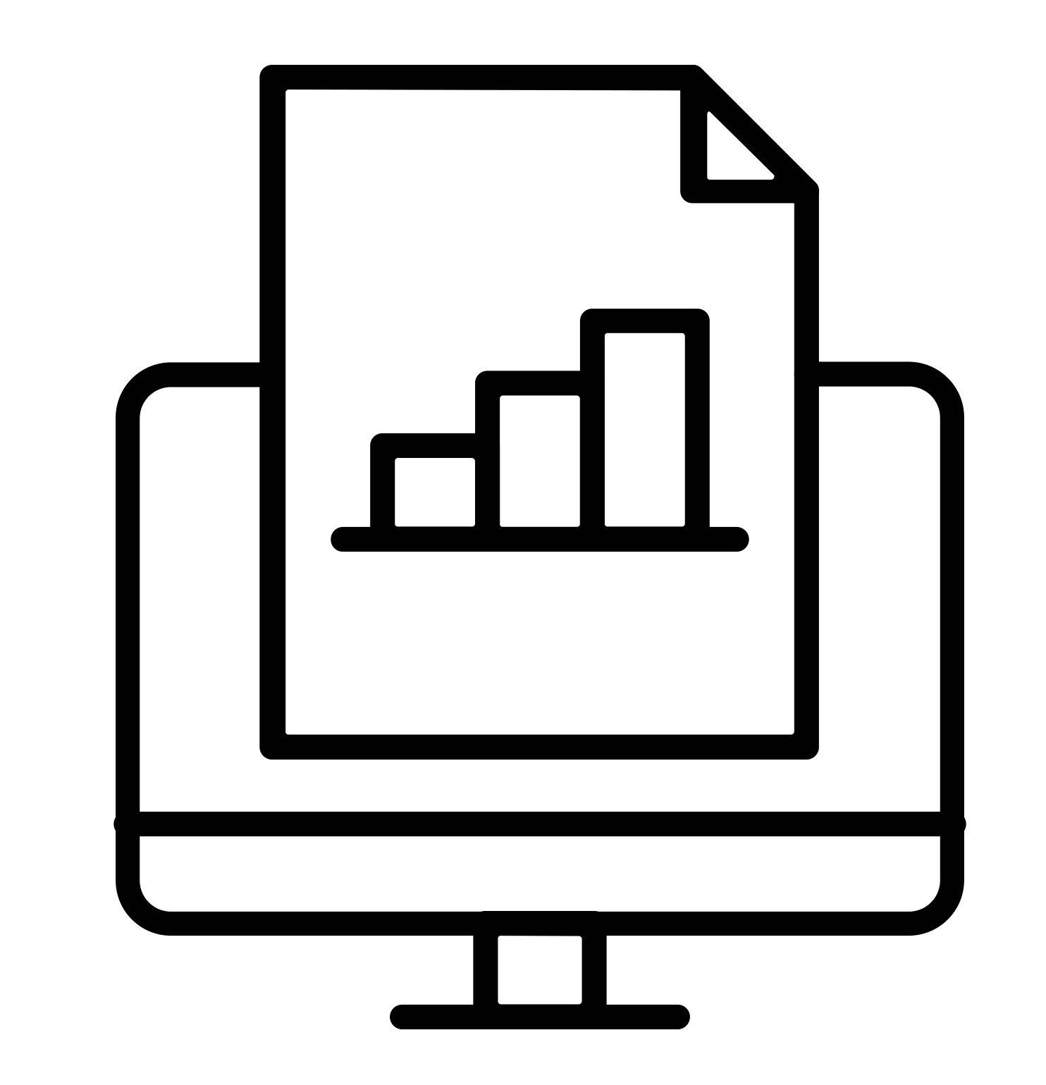 Line graph on a computer screen with bar chart showing data growth.