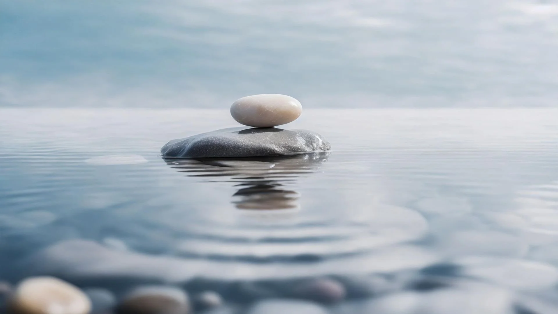 Stacked stones resting in still water, symbolising balance and relationship dynamics in synastry and the composite chart