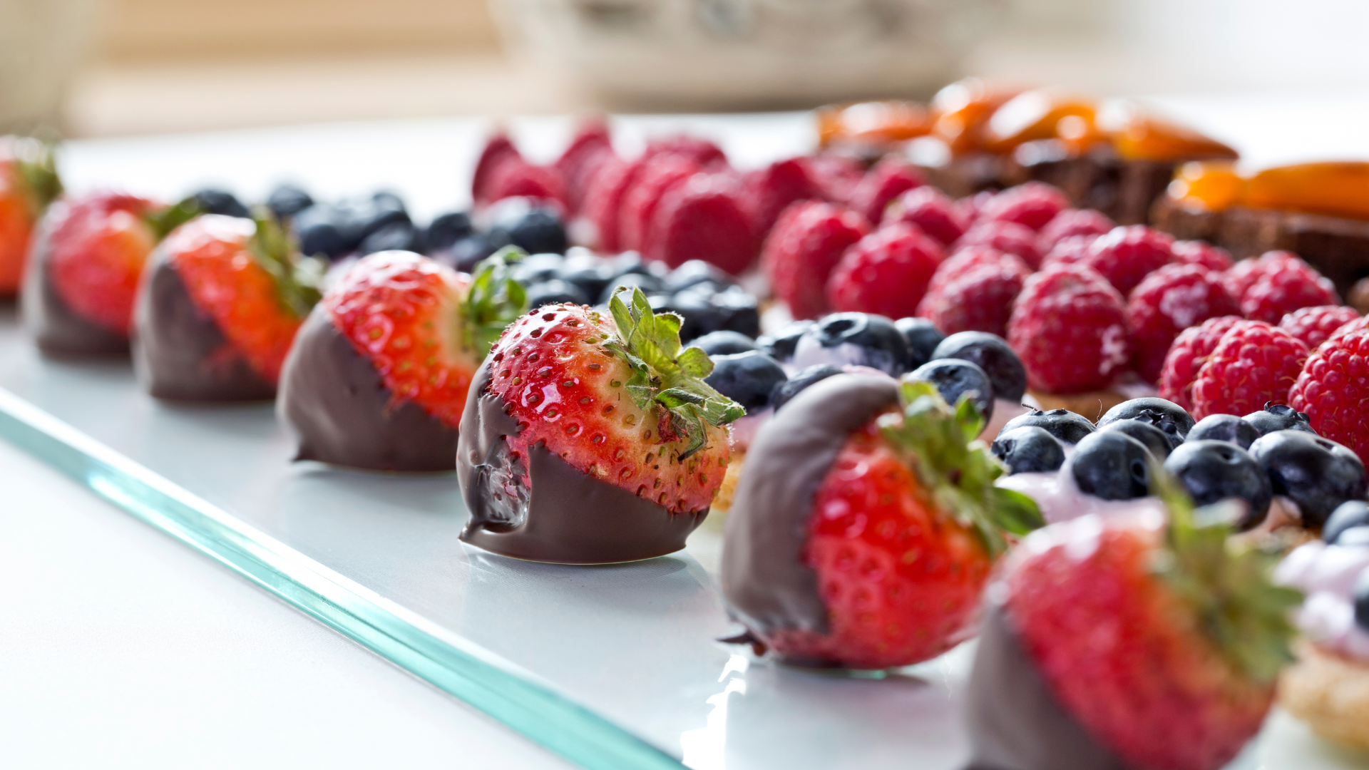Chocolate dipped strawberries served onboard HATT MILL