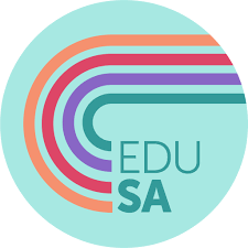 Circular logo with colorful arching lines and the text 'EDU SA' inside.