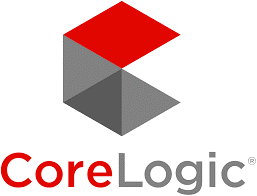 CoreLogic logo with a 3D geometric design in red, gray, and black.