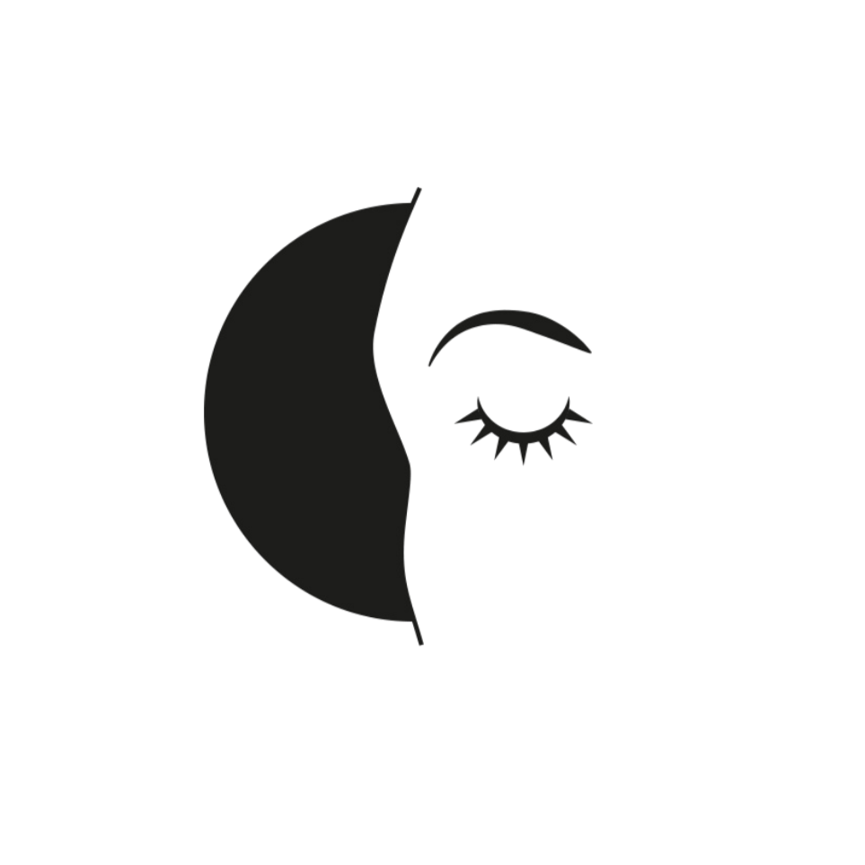 Schwarz-weiß Illustration eines Gesichts mit einer Hälfte Mond und einer Hälfte Sonnen-Design