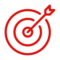 A red target with a dart hitting the bullseye.