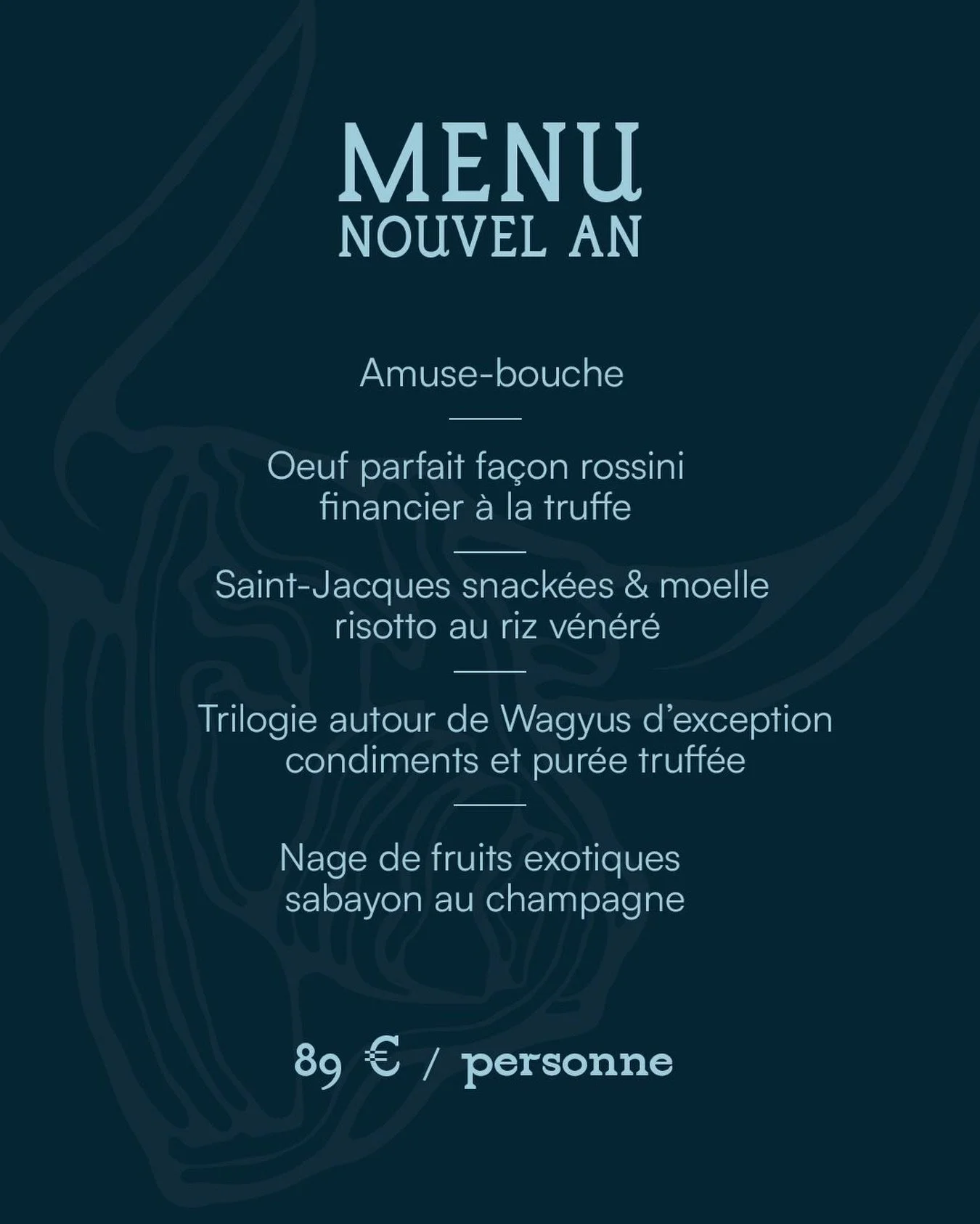 Rien de pr&eacute;vu demain pour le r&eacute;veillon du Nouvel An ? Envie de te r&eacute;galer sans te prendre la t&ecirc;te ?
&Ccedil;a tombe bien, il reste encore quelques places pour les bons-vivants comme toi 🥂😈

On s&rsquo;occupe de tout :
amu