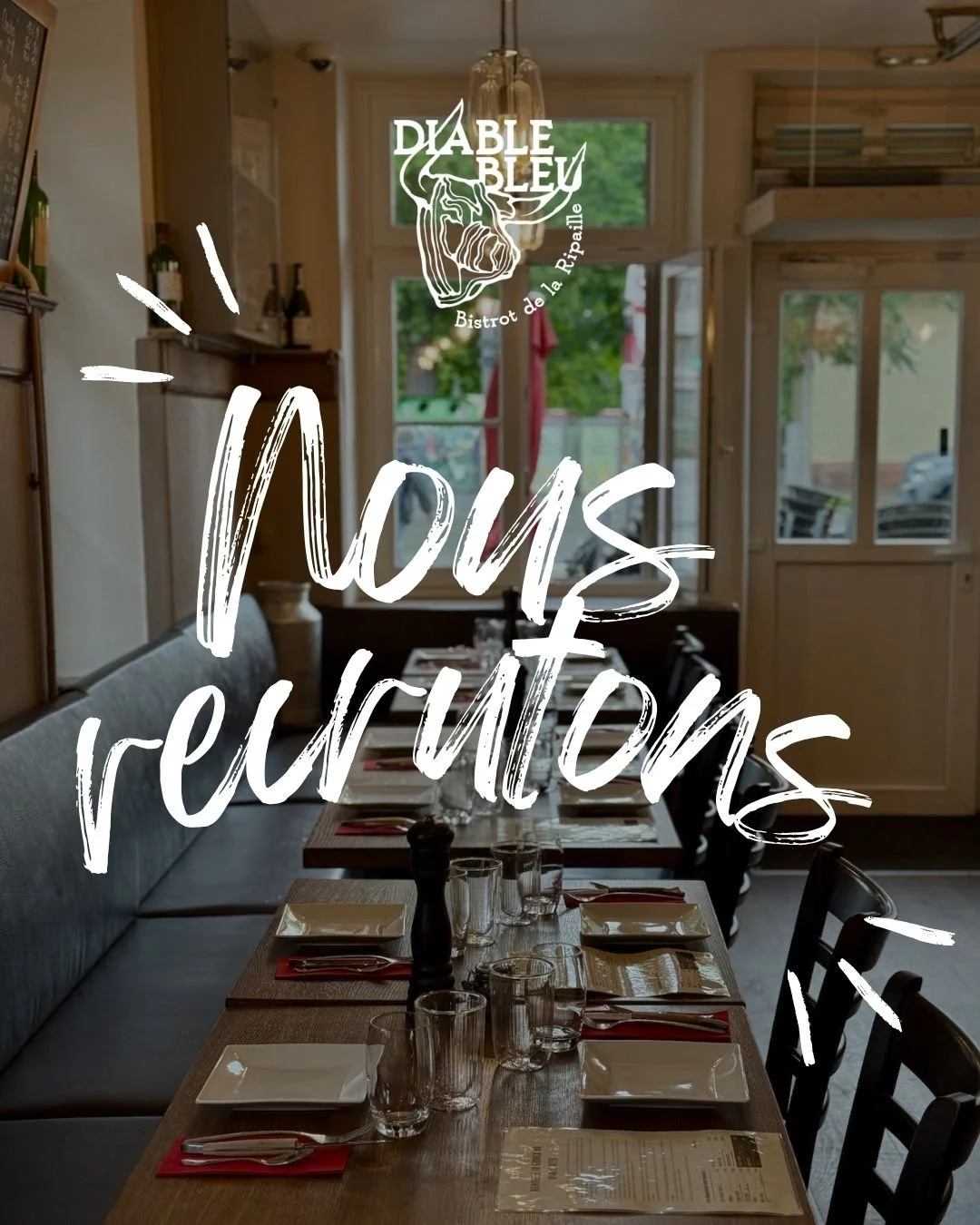 🔥 REJOINS LA MEUTE DU DIABLE ! 🔥

Tu aimes le fait maison, le bon vin et les belles pi&egrave;ces de viande ? Le Diable Bleu recrute ses futurs talents pour compl&eacute;ter son &eacute;quipe de choc ! 

Nous recherchons : un(e) barman/barmaid / ch