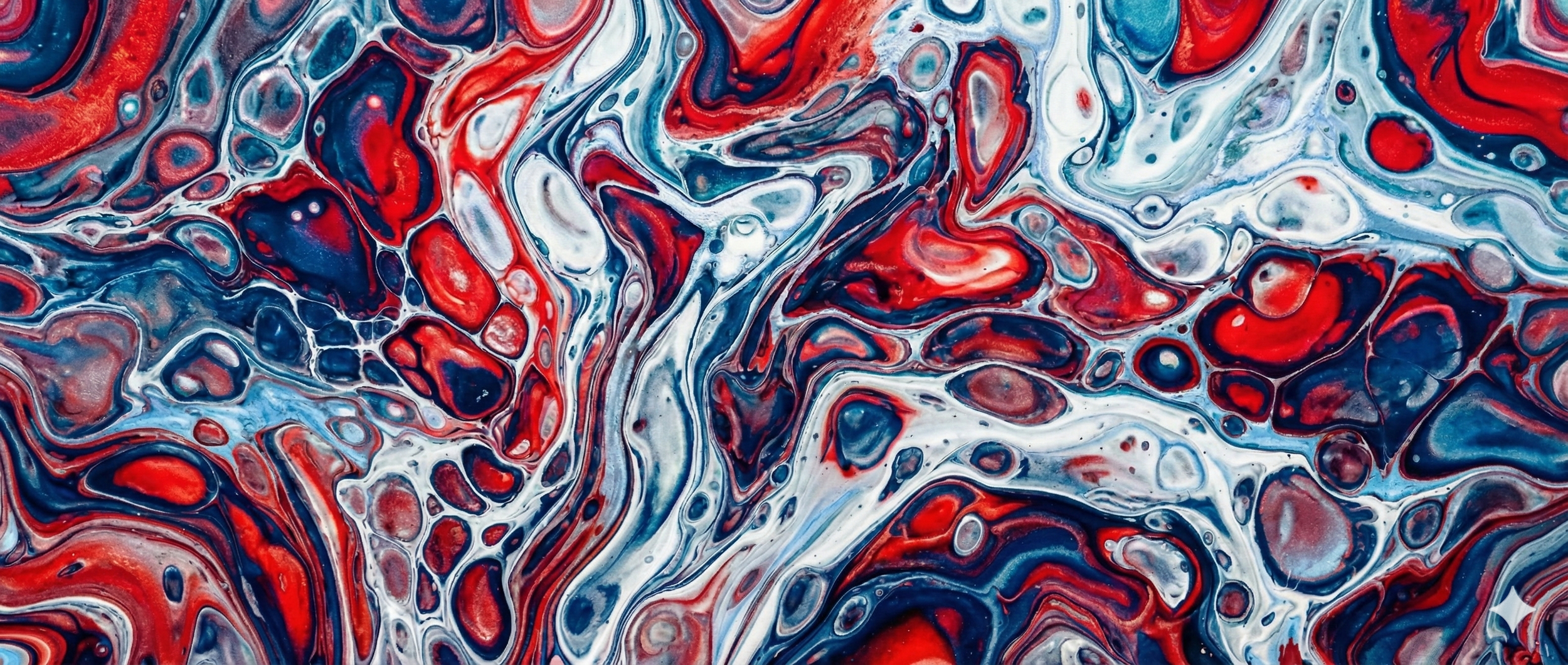 Abstract swirl of red, white, and blue colors creating a marbled pattern.
