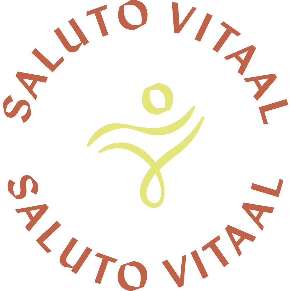 Logo of Saluuto Vital with stylized human figure in yellow and red text in a circular arrangement.