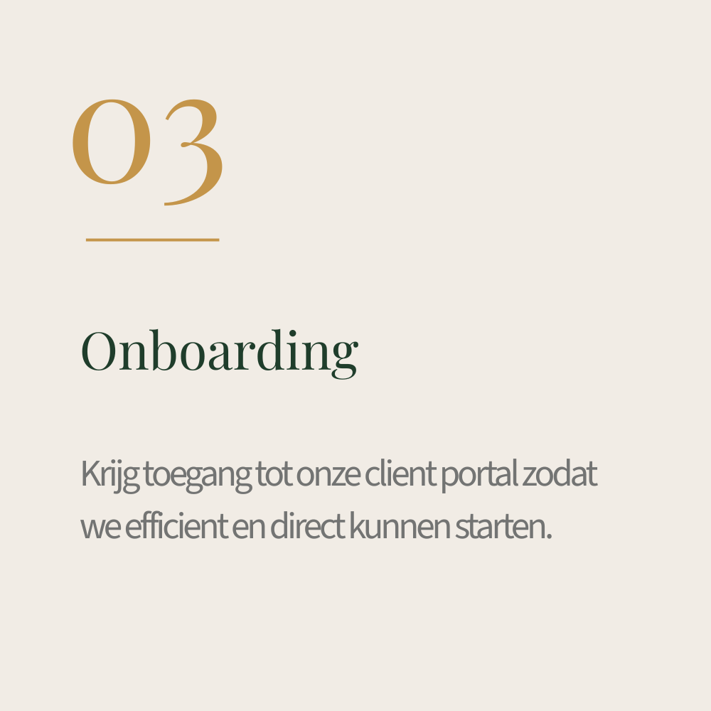 Pagina met de titel '03 Onboarding' en uitleg over toegang tot het klantportaal voor een efficiënte start.
