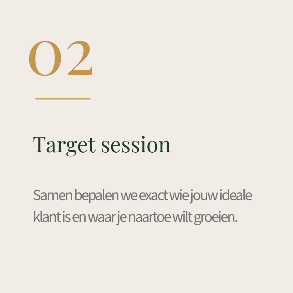 Pagina met het nummer 02 en tekst 'Target session', met aanvullende uitleg in het Nederlands.