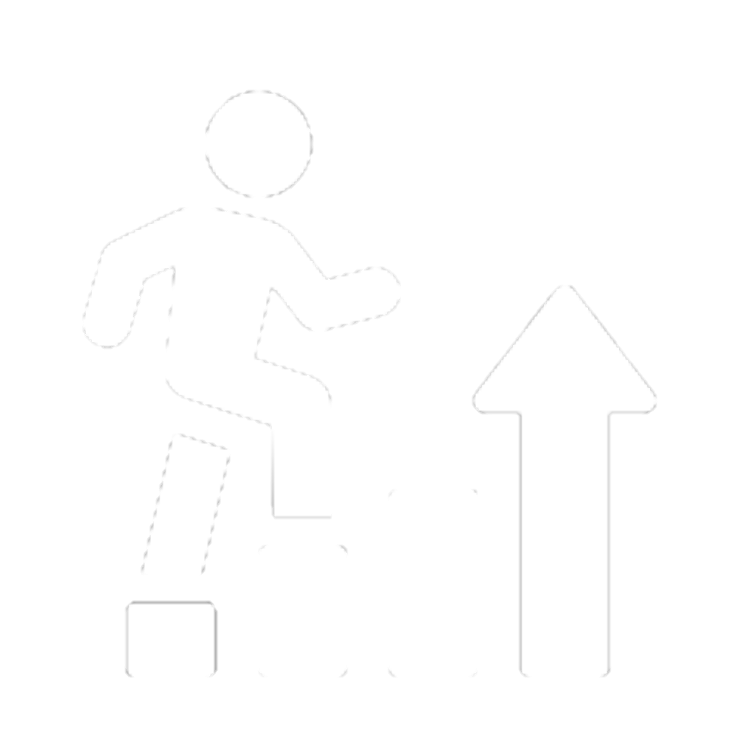 Een pictogram van een persoon die een omhooglopende grafiek of trap beklimt.