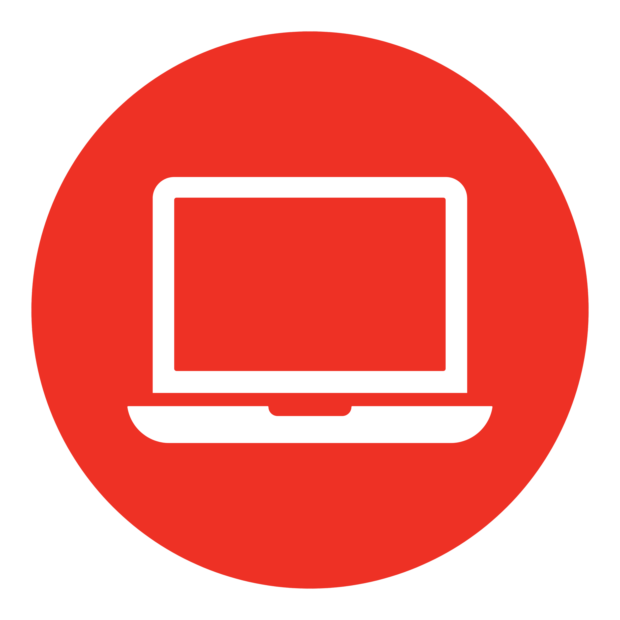 Red circle with a white laptop icon in the center.